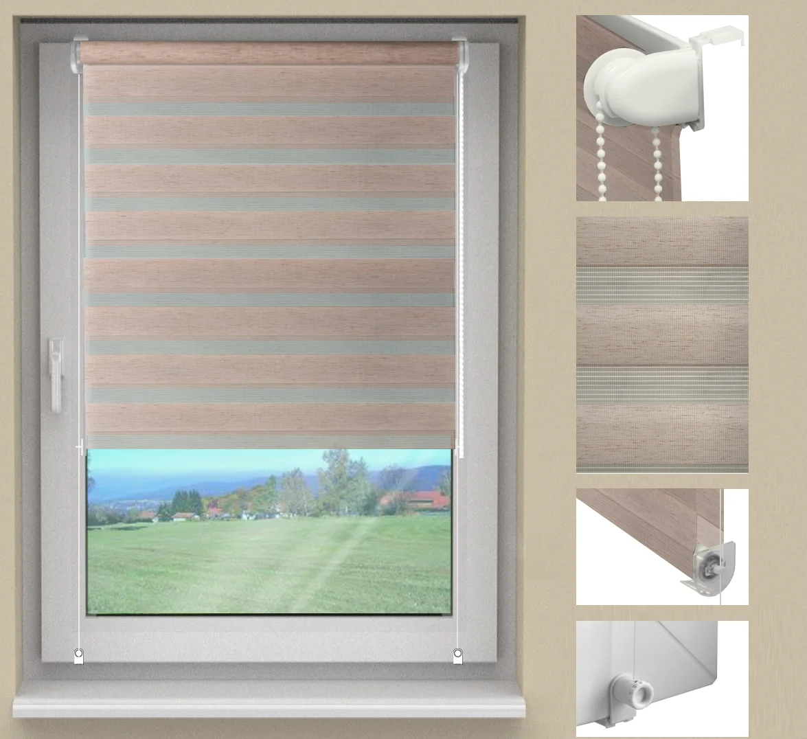 Doppelrollo beżowe w standardowych rozmiarach